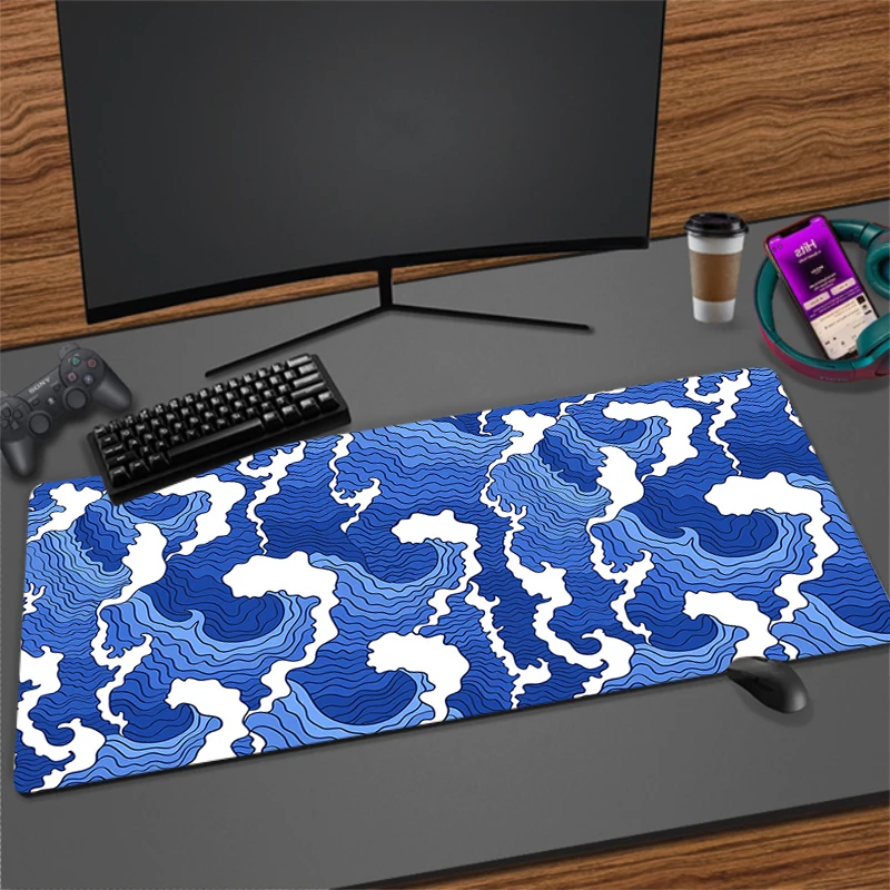 Great Blue Waves Mouse Pad Gamer XXL HD Custom Large Japanese Art Mousepad Big Desk Mats Office Carpet Rubber Laptop Mouse Mat