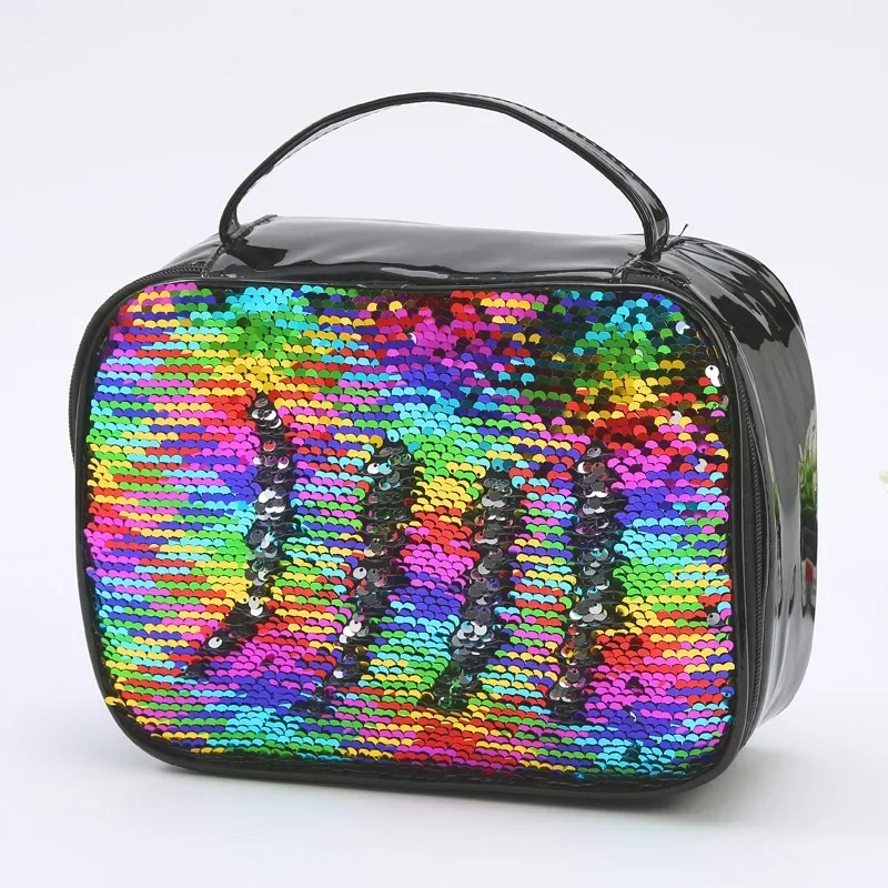 High Quality Fashion Waterproof Reverse Sequin Insulated Kids Girls Boy Lunch Box Glitter Tote Bag Cooler Picnic Pouch for Food