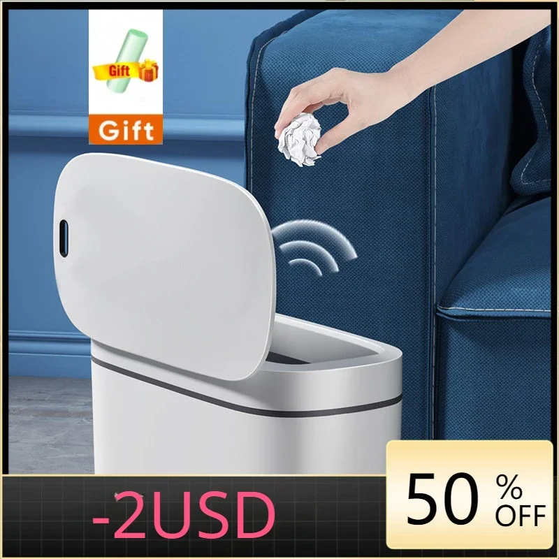 

14L Smart Trash Can USB Charging Automatic Waste Bin for Bathroom Toilet Waterproof Narrow Seam Sensor Bin Kitchen Wastebasket