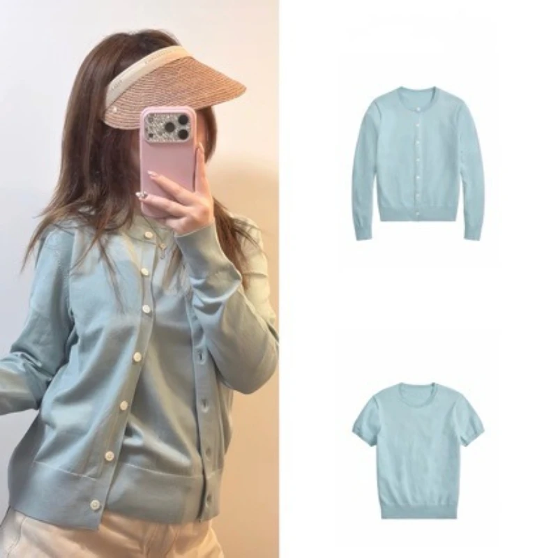 Autumn/Winter New Children's Blue Knitted Sweater Family Style Knitted Cotton T-Shirt Cardigan Girls' Set