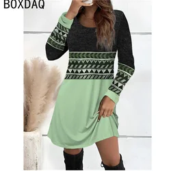 Newly Listed Autumn Long Sleeve O-neck Dress Big Size Women 3D Flowers Printing Casual Dress Elegant Gradient Dress Vestidos