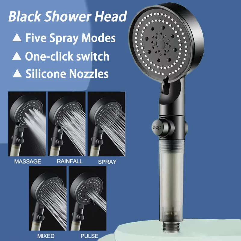 

5 Spray Modes Shower Head with Filter Water Saving Shower Head Adjustable Handheld Large Flow Rain Spray Bathroom Accessories