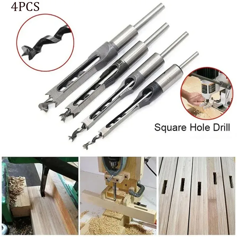 6-14mm Twist Drill Bits Woodworking Drill Tools Kit Set Square Auger Mortising Chisel Drill Set Square Hole Extended Saw