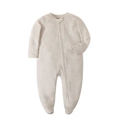 Newborn Footed Pajamas Zipper Girl and Boy Romper Long Sleeve Jumpsuit Cotton Solid White Fashion 0-12 Months Baby Clothes