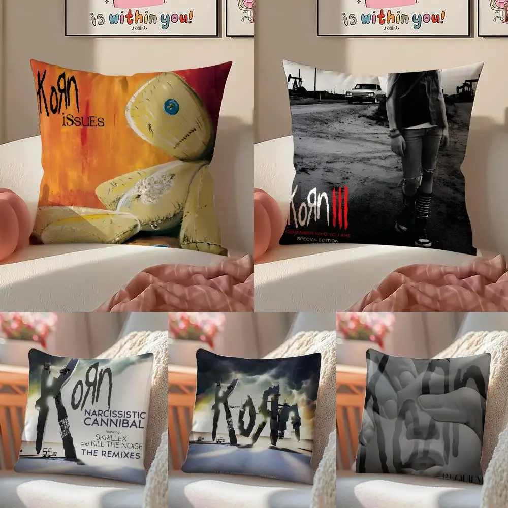 Hot Metal American Band Album K-korn Cushion Cover Pillowcase Short Plush Invisible zipper Room Sofa Cushion Cover