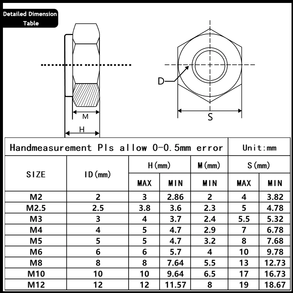 DIN985 304 Stainless Steel Nylon Self-locking Hex Lock Slip Lock Nuts M2 M2.5 M3 M4 M5 M6 M8 M10 M12 Flange Hexagon Inserts Nuts