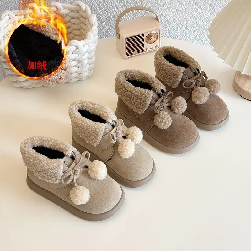 Winter Comfortable Thick Warm Kids Boots New Girls Snow Boots Lobbing Ball Thick Children Autumn Cute Boys Boots Princess Shoes