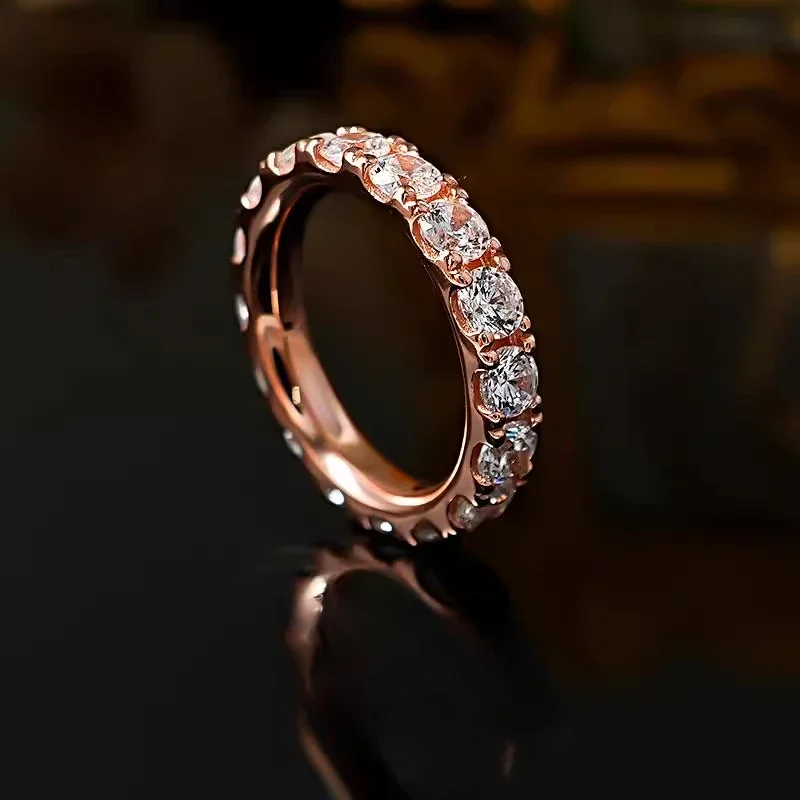 Pode ser como uma estrela cheia de diamantes banhados com anel de ouro rosa, mulheres usam dedo indicador em camadas de diamante S925 incrustação de prata