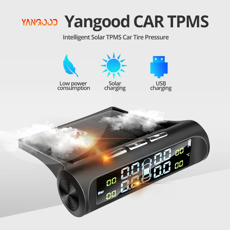 Intelligent Auto Solar Power TPMS Pressure Alarm Monitoring System Parking Sensors For Cars Temperature Tire Air Pressure Gauge image 2