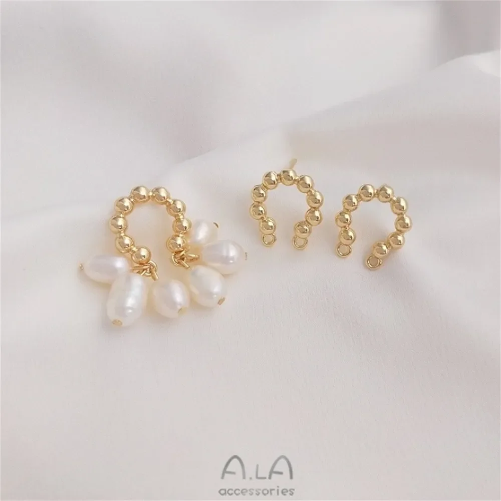 

925 Silver Pin Beads C Ring Double Hanging Geometric Stud Earrings 14K Package Real Gold DIY Earrings Fashion Ear Accessories