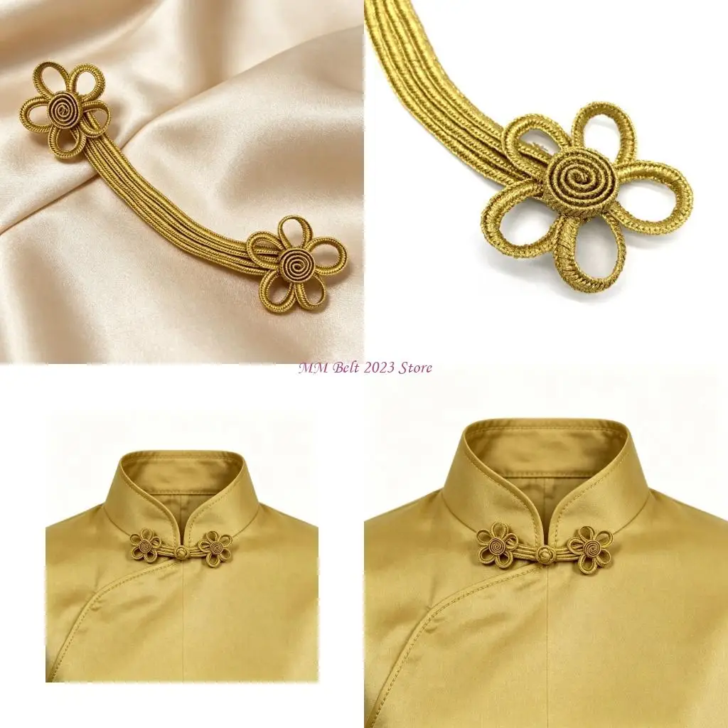 49ME 2 Pcs Gold Tone Cord Buttons for Traditional Clothing and DIY Fabric Trim
