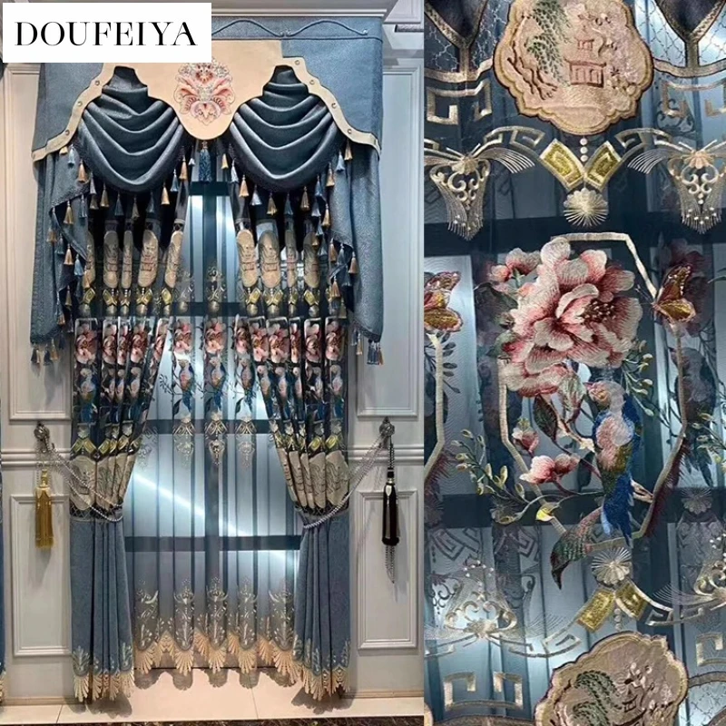 

Custom Size European Blackout Thick Chenille Embroidery Curtains for Living Dining Room Bedroom White Tulle Modern Decor Elegant