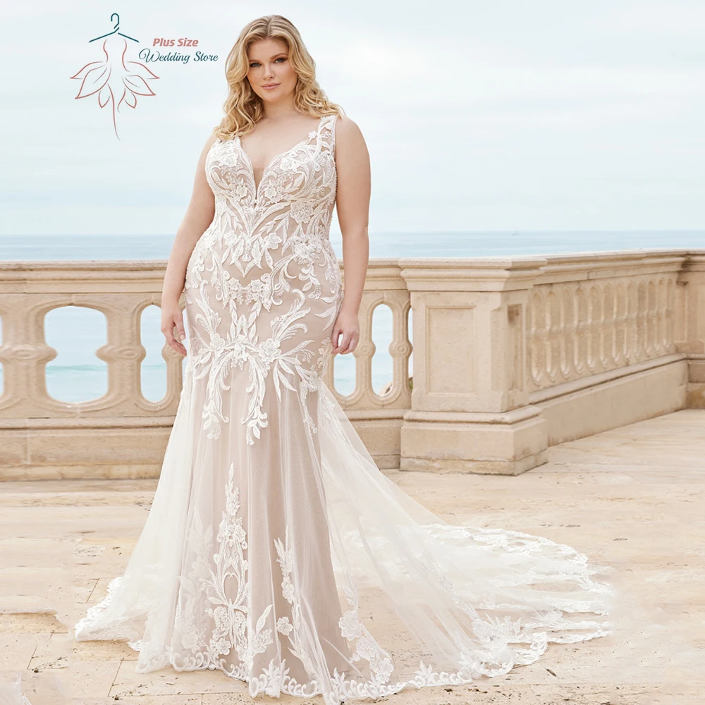Classic V Neck Wedding Dresses Plus Size Sleeveless Bride Gowns Appliques Back Button Sweep Train Mermaid Vestido De Noiva 2025