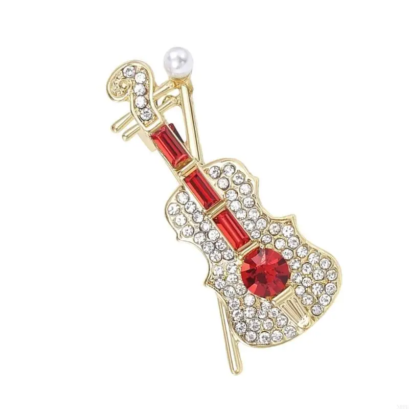 

N0PE Elegant Crystal Violin Pearls Brooch For Music Lover And Fashion Enthusiasts
