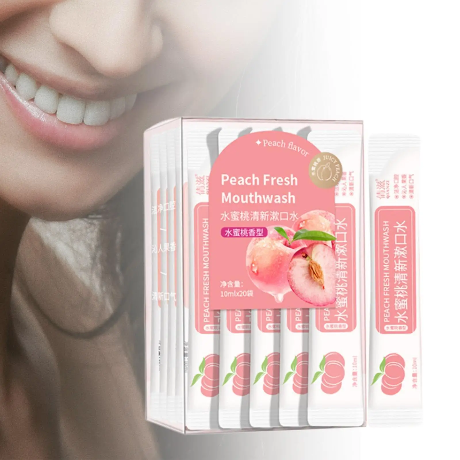 Peach Flavored Portable Mouthwash Strips Oral Hygiene Fresh Breath Alcohol Free Extracts for Travel Use