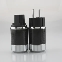 Pair Hi-end Carbon Fiber Rhodium Plated AC Power cable IEC female connector Hifi 2 pins EU EUR schuko Plug socket