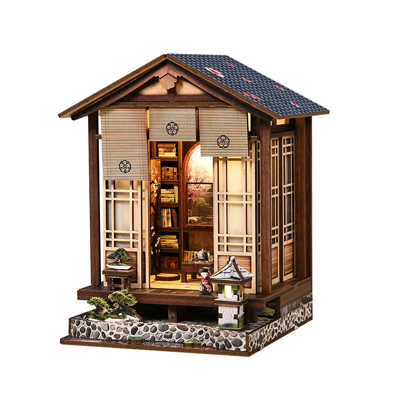 

DIY Book Nook Kit Wooden Dollhouse with LED Lights 3D Magic Bookshelf Insert for Home Desk Decorative Display