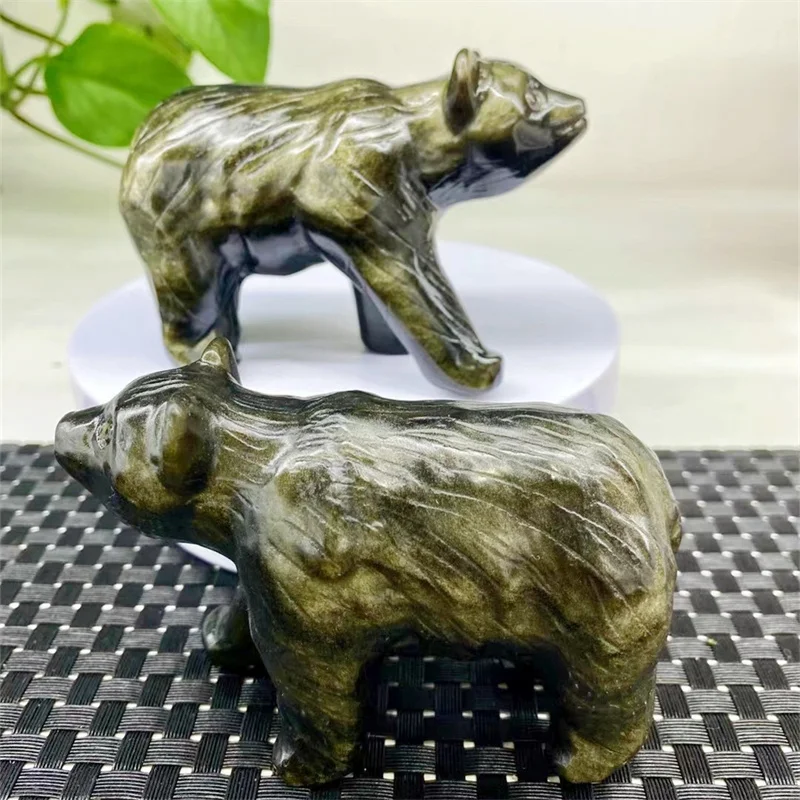 

Natural Golden Obsidian Bear Carving Reiki Healing Crystal Ornaments Animal Figurine Crafts Home Decor Gift 1pcs 10CM