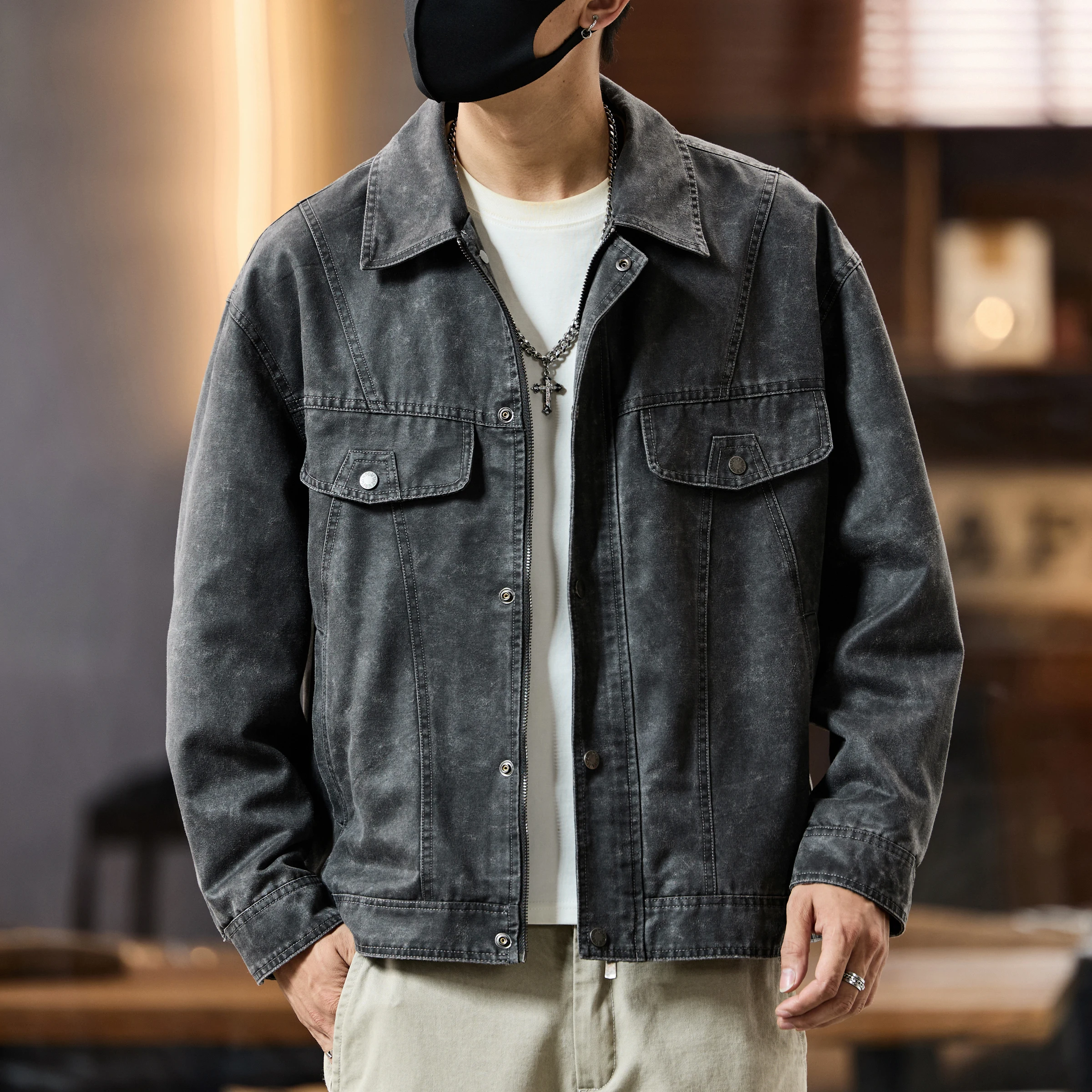 

Wild Knight 2025 Autumn New Sle Retro American Motorcycle Jaet Leather Coat Pilot Jaet Youth Leisure Polyester Fiber