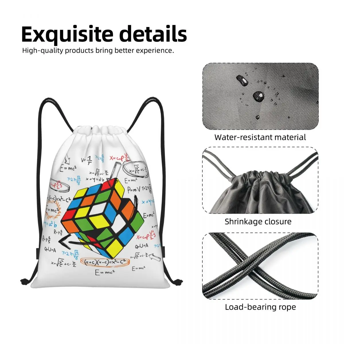 Math Rubix Rubixs Cube bolso con cordón para hombre y mujer, Mochila deportiva plegable para gimnasio, almacenamiento de compras