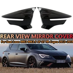 2x Wing Mirror Covers For Seat Leon MK3 MK3.5 5F ST FR Cupra 2013-2019 Rearview Mirror Case Cover Gloss Black / Carbon Fiber