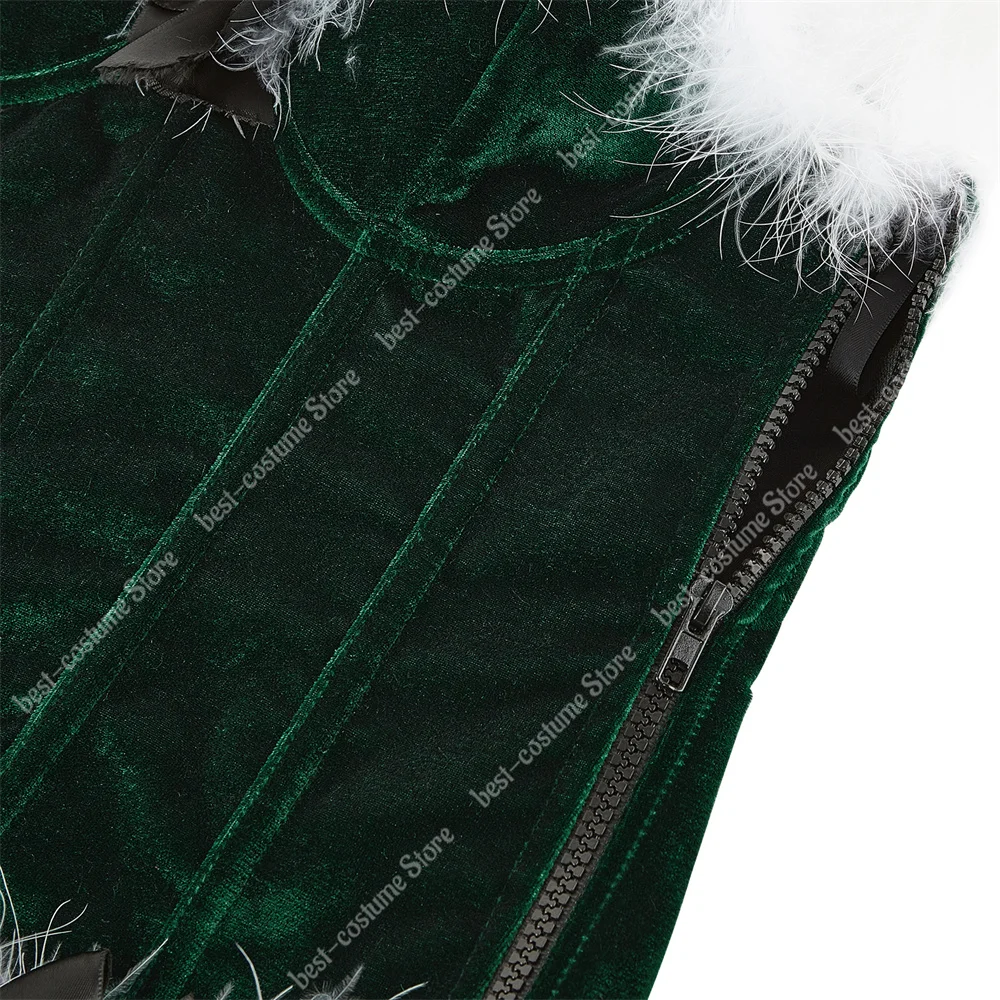 Bustier Top Corset with Feathers White Overbust Corset Top Christmas Costume Santa Cosplay Red Green Bodices and Corsets