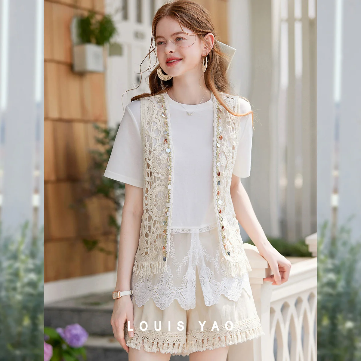 

LOUIS YAO Woven Tassel Vest 2025 Summer New Fashionable Temperament Gentle and Slightly Elastic Ribbon Women's Vest
