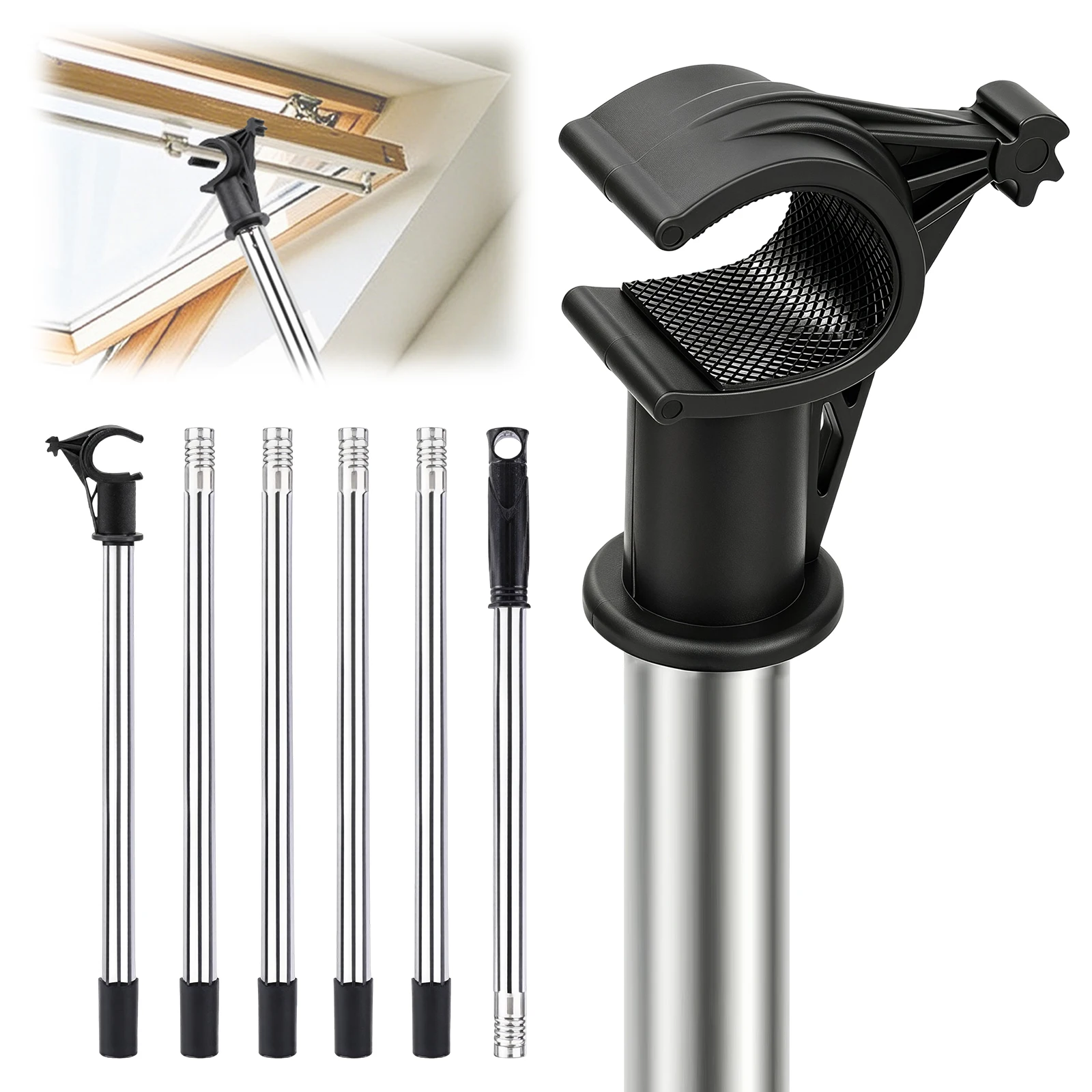 3/4in Window Pole Opener with Triangle Hook Threaded Telescoping Skylight Pole Dust-Proof Multifunctional Telescopic Puller