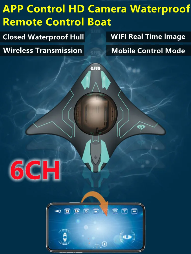 Simuler le poisson diable conception caméra HD WIFI FPV APP bateau RC 6CH étanche Image en temps réel capteur G télécommande intelligente bateau jouet