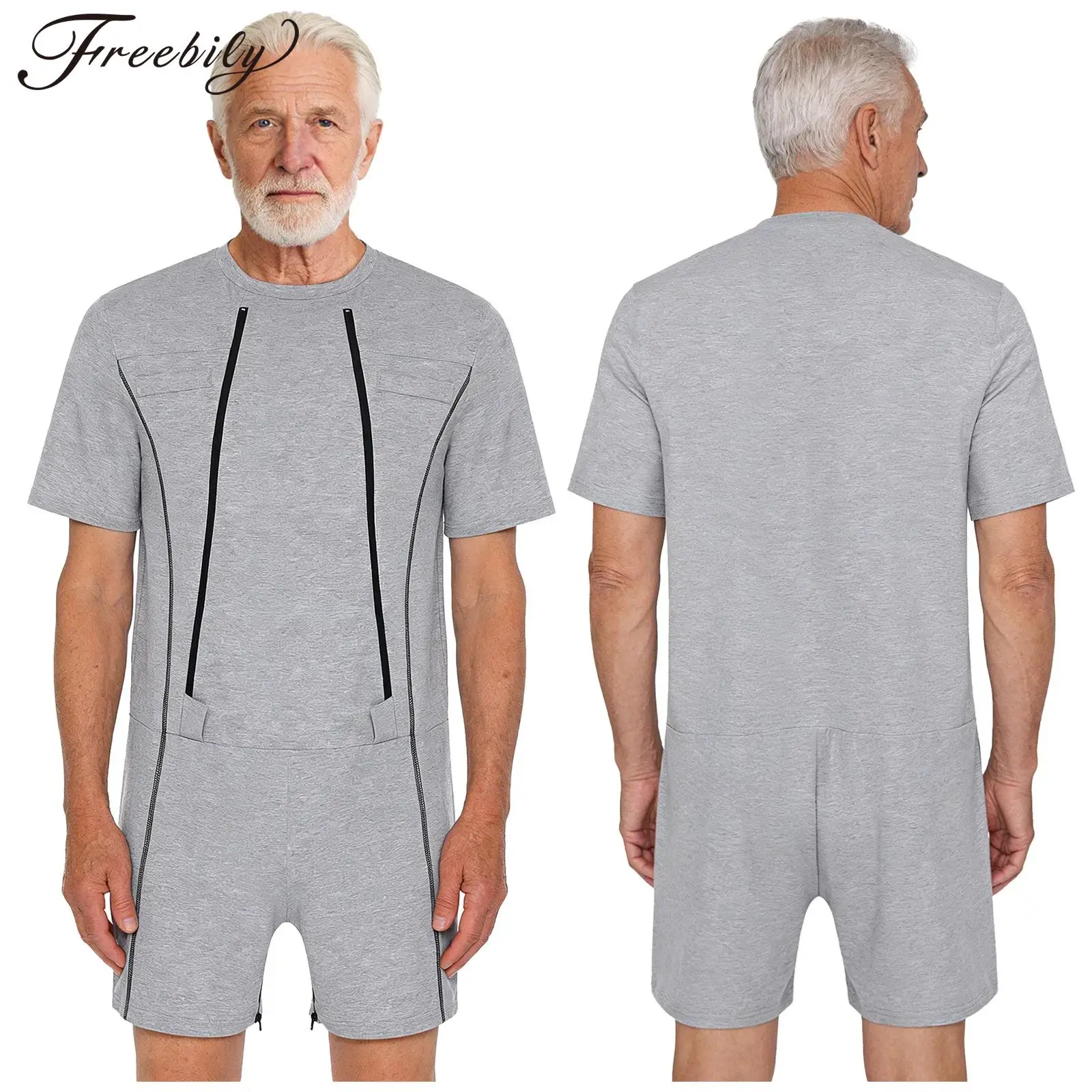 Men Alzheimer Dementia Anti-Strip Zippers Jumpsuit Elderly Disabilities Special Needs Adaptive Clothing Sleepwear Homewear