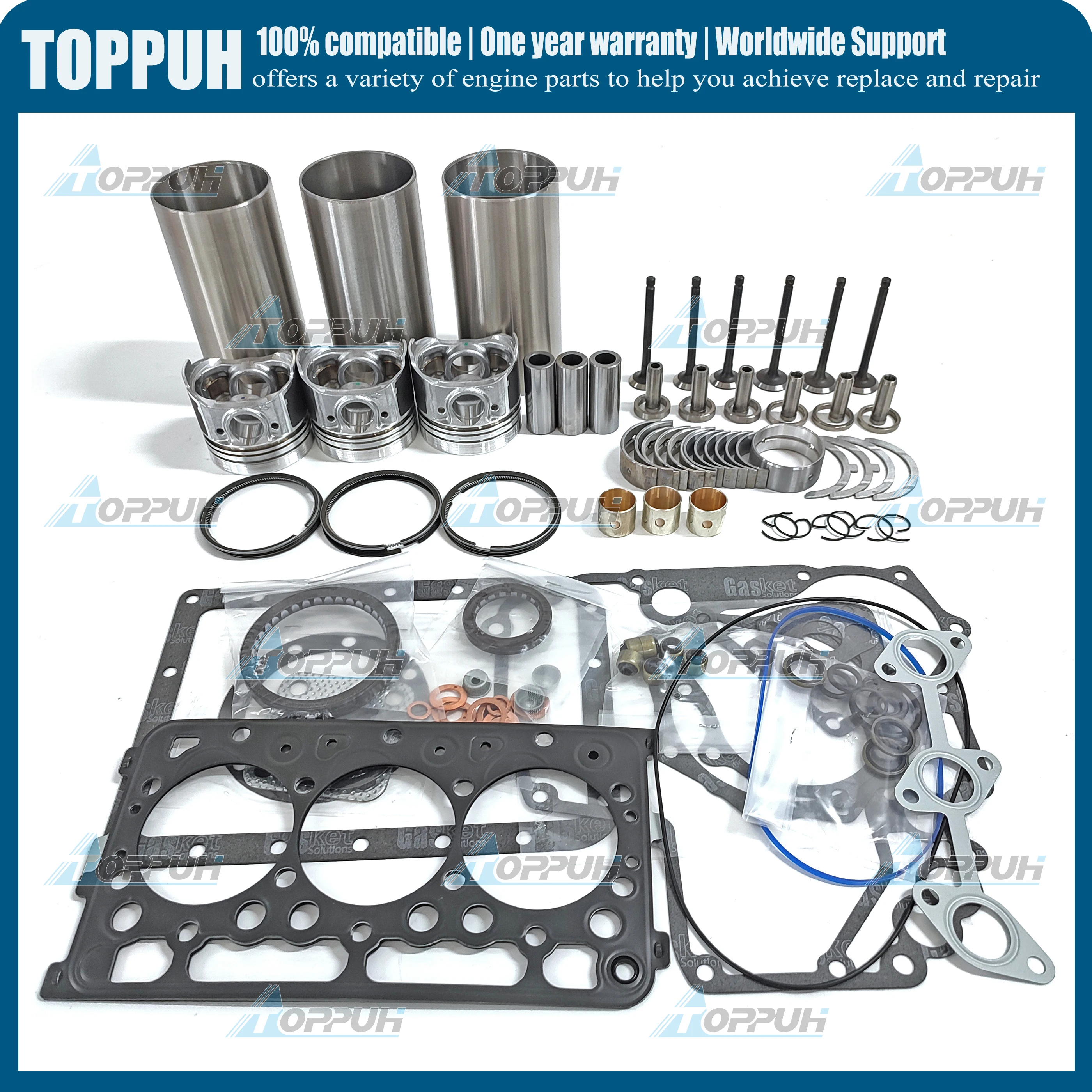 Diesel Engine Rebuild Kit For Kubota D722 Liner Ring Piston Bearing Valve Gasket