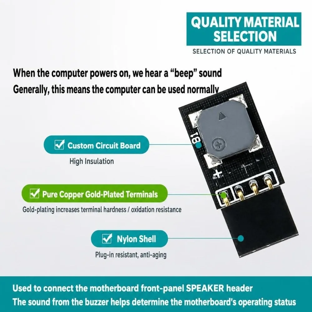 1Pcs Plastic Motherboard Buzzer Alarm Speaker Black 3.7x1.5cm Motherboard Alarm Speaker Easy Installation Metal PC Build Buzzer