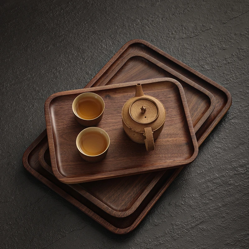 Natural Walnut Tray Home Wooden Tea Tray Japanese Home Decoration Storage Tray Dining Room Coffee Dessert Plate