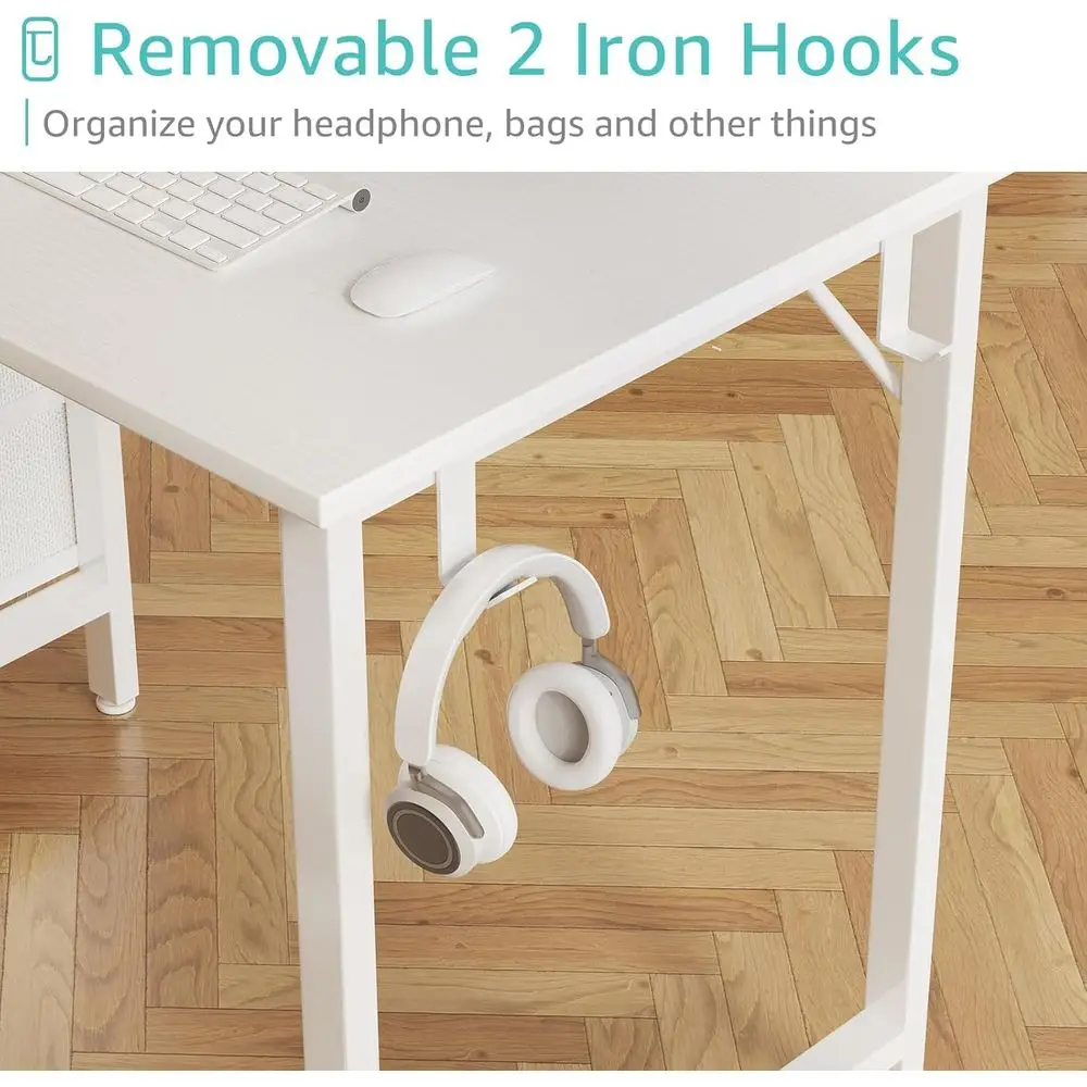 Compact White Desk with Drawers for Kids, 40 Girls Study Desk, Reversible Table for Writing and Manicure in Small Spaces