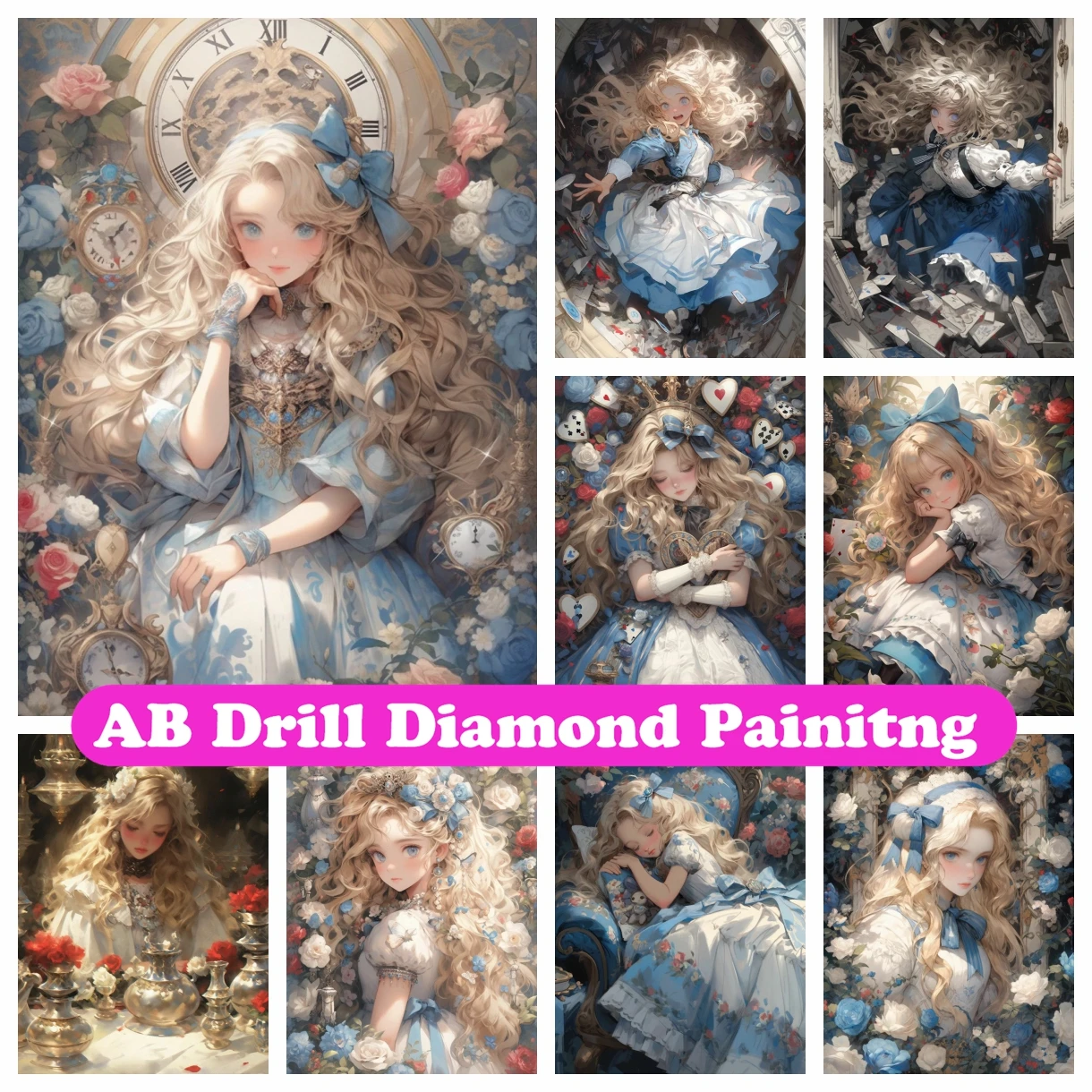 Cartoon Cute Girl 5D DIY AB Diamond Painting Mosaic Alice In Wonderland Cross Stitch Rhinestones Handmade Embroidery Home Decor