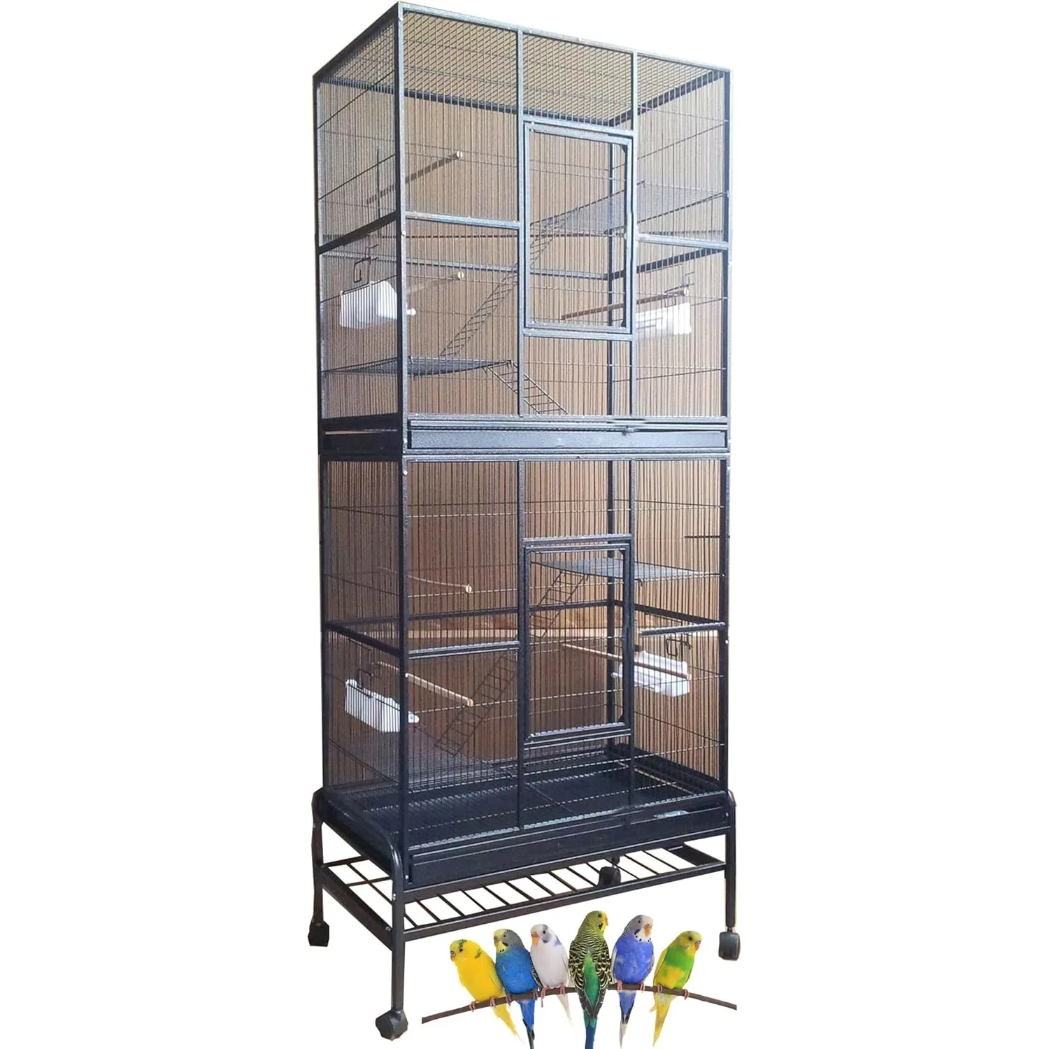 

Double Stacker Breeding Flight Bird Wrought Iron Double Parrot Bird Separate Breeder Cages Side Nesting Box Doors Easy to Clean