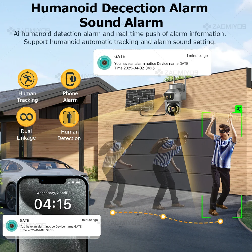 8MP icsee Outdoor Surveillance Solar Camera 50X Optical 4g Sim Wireless Home Security PTZ  Auto Tracking CCTV IP Cams AOV 24/7 image 5