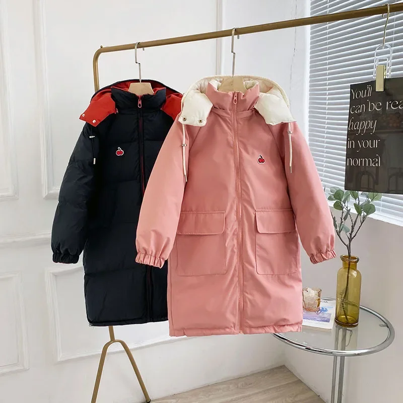 

-30℃ Winter Thick Warm Jacket for Girls Double Side Wearable Cotton Clothes Cold Hooded Coats Kids Parka Snowsuit Outerwear