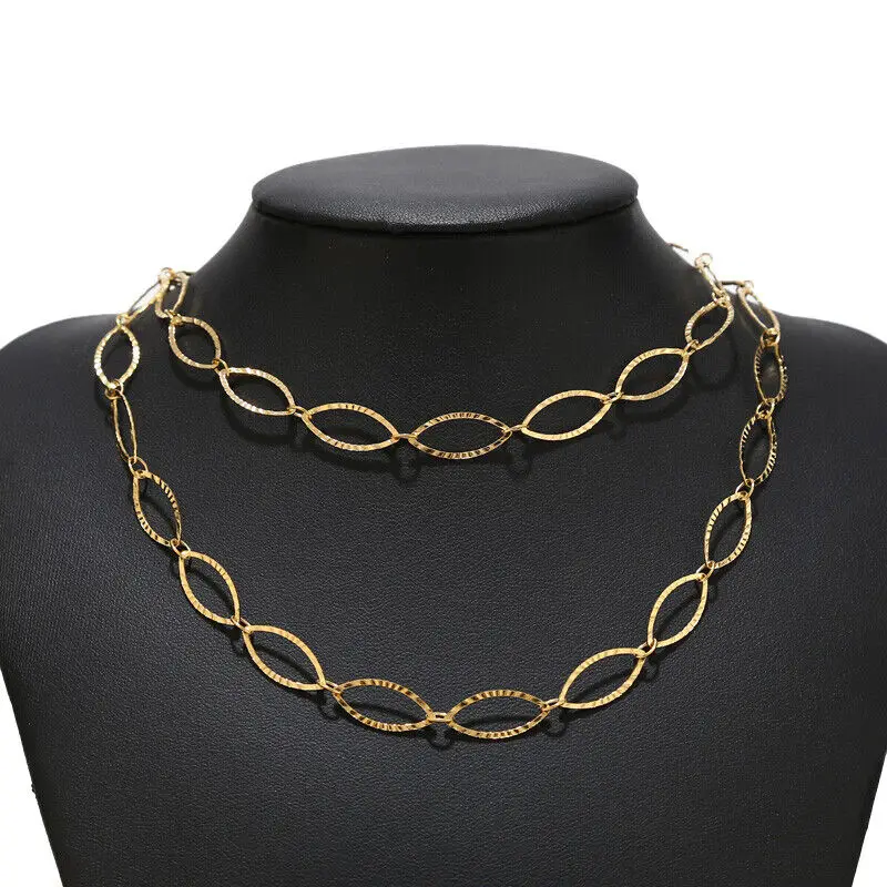 2Meters Gold Plated Stainless Steel 8mm Width Chains Textured Oval Link Chain for DIY Jewelry Necklaces Making Findings