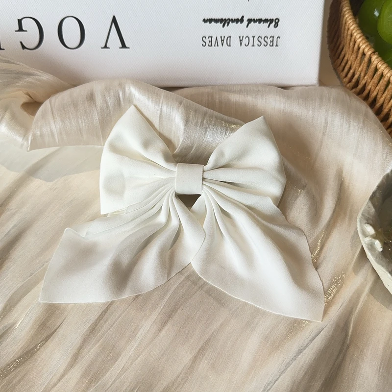 Elegant Bow Ribbon Hair Clip Fashion Simple Solid Satin Spring Clip Hair Pin Retro Headband with Clips Girls Hair Accessories