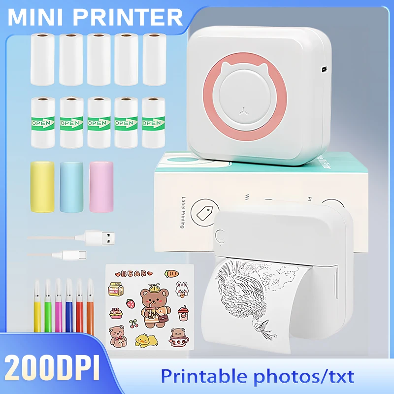 

Portable Mini Printer Monochrome Thermal Pocket Printer Intelligent APP 200 DIP,Gift and Toys For Child
