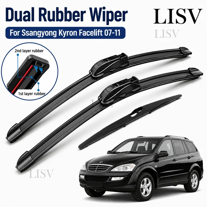 For Ssangyong Kyron Facelift 10 2011 2010 2009 2008 2007 22"+19"+12" Front Rear Tailgate Windscreen Wiper Blades Set