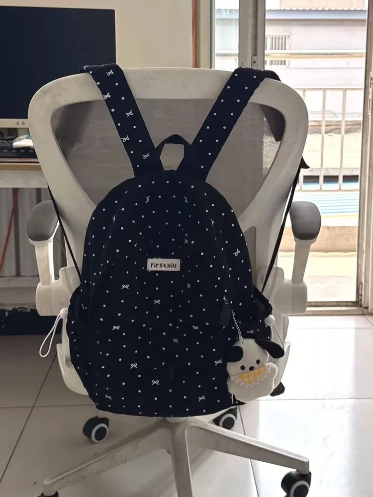 

Summer 2025 New Knot Polka Dot Women's Bapa Large Capaci Versatile School Bag Commuter Sle Nylon Material