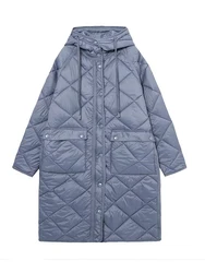 Yenkye-Parkas longo com capuz vintage feminino, casaco quente feminino, botões bolsos, tamanho grande, outono, inverno, 2022