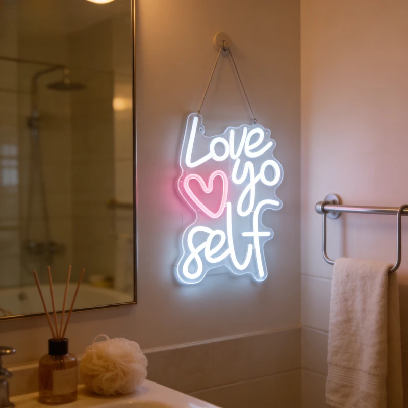 Love Yourself Neon Sign USB Dimmable LED Night Light 3D Acrylic Pink Heart  Aesthetic for Home Bedroom Dorm Birthday Party Decor