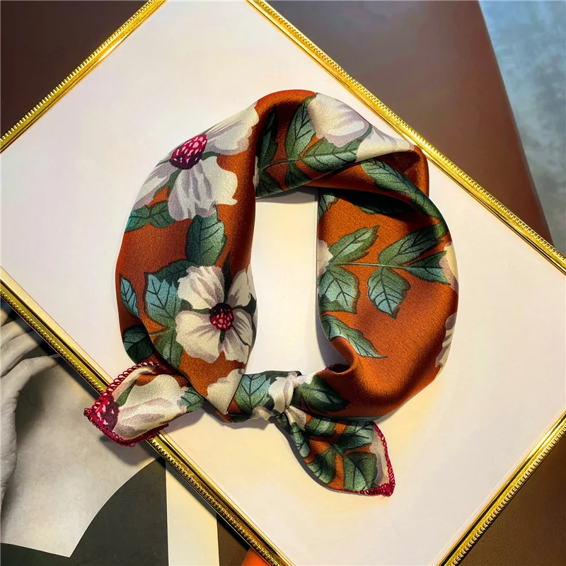 

Spring and summer lightweight printed silk scarf for women, new style imitation silk square scarf, satin neckerchief decorative