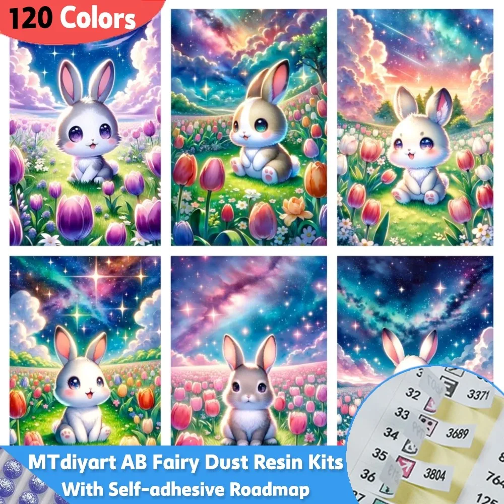 Tulip Rabbit Fairy Dust 120 Colors Resin Diamond Painting With Sticker New Arrival Full Mosaic 5D Flower Starry Sky Home Decor