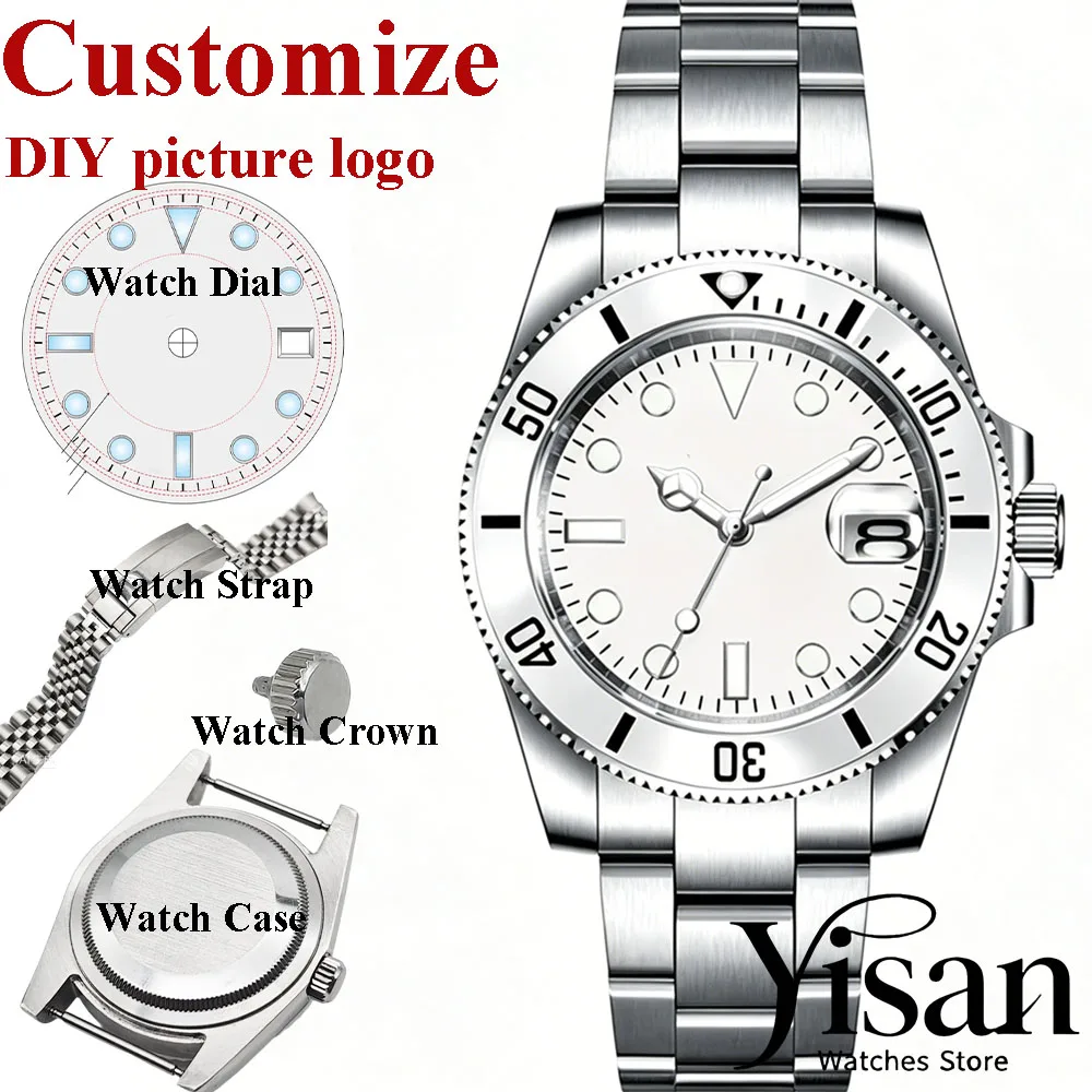

Yisan 40mm NH35 movement custom watch silver case sapphire crystal fashion custom men's watch.