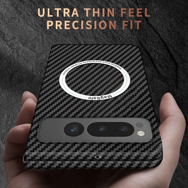 For Google Pixel Fold Case Magsafe Carbon Fiber Texture Wireless Charging Magnetic Ultra Thin Hard Cover Protection Accessories