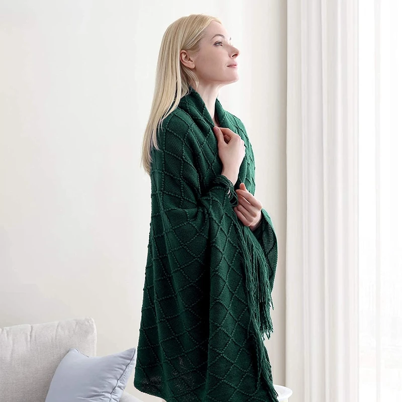 Świąteczne zielone koce Duży dzianinowy frędzel do łóżka Krzesło Sofa Kanapa Pokrowiec na cały sezon Koc Home Decor Miękki Wygodny — zdjęcie 4